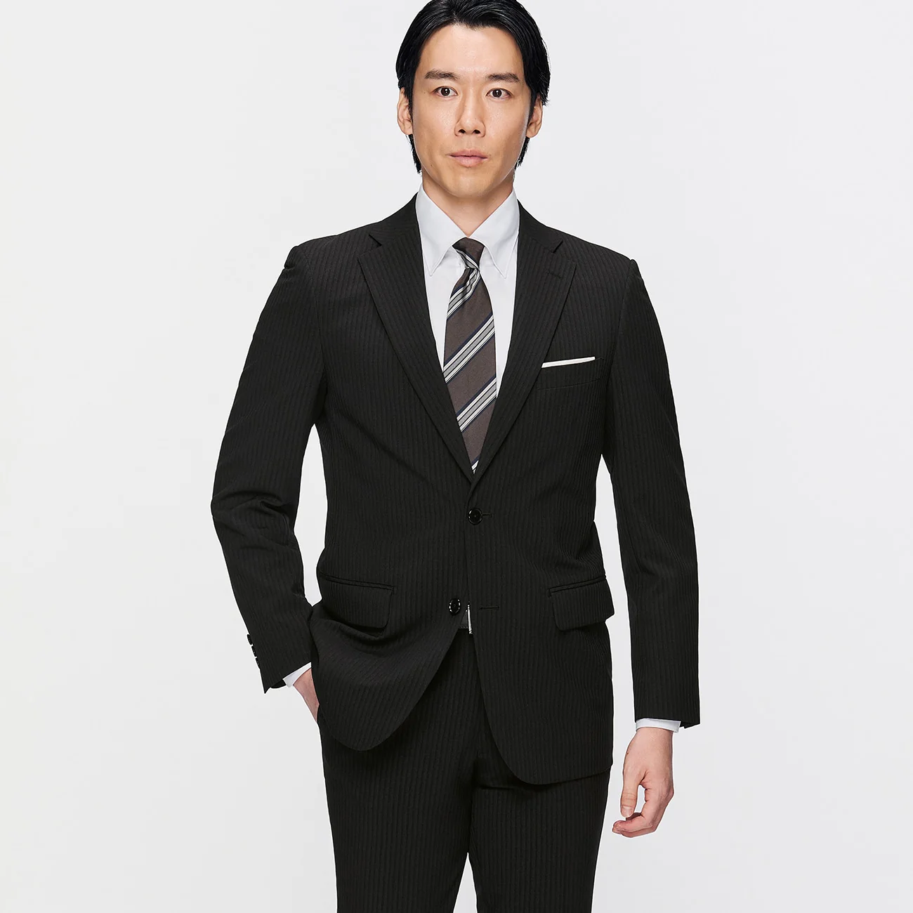 Washable Slim Fit Stripe Suit - Black