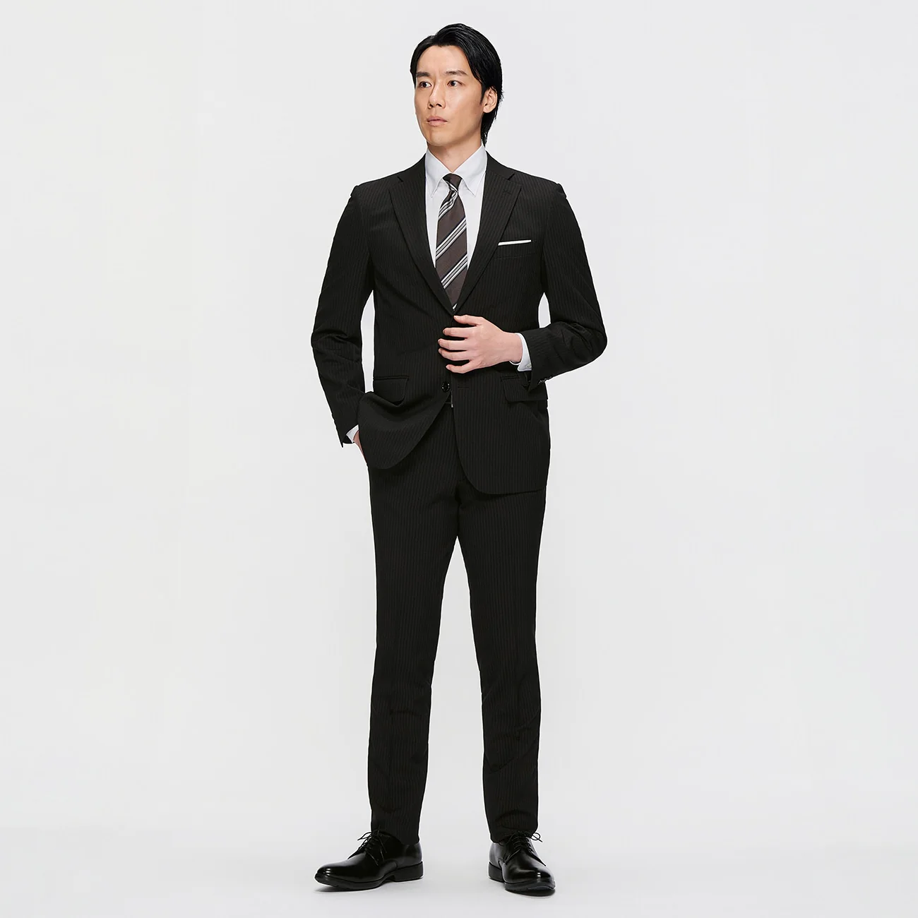Washable Slim Fit Stripe Suit - Black - Image 2