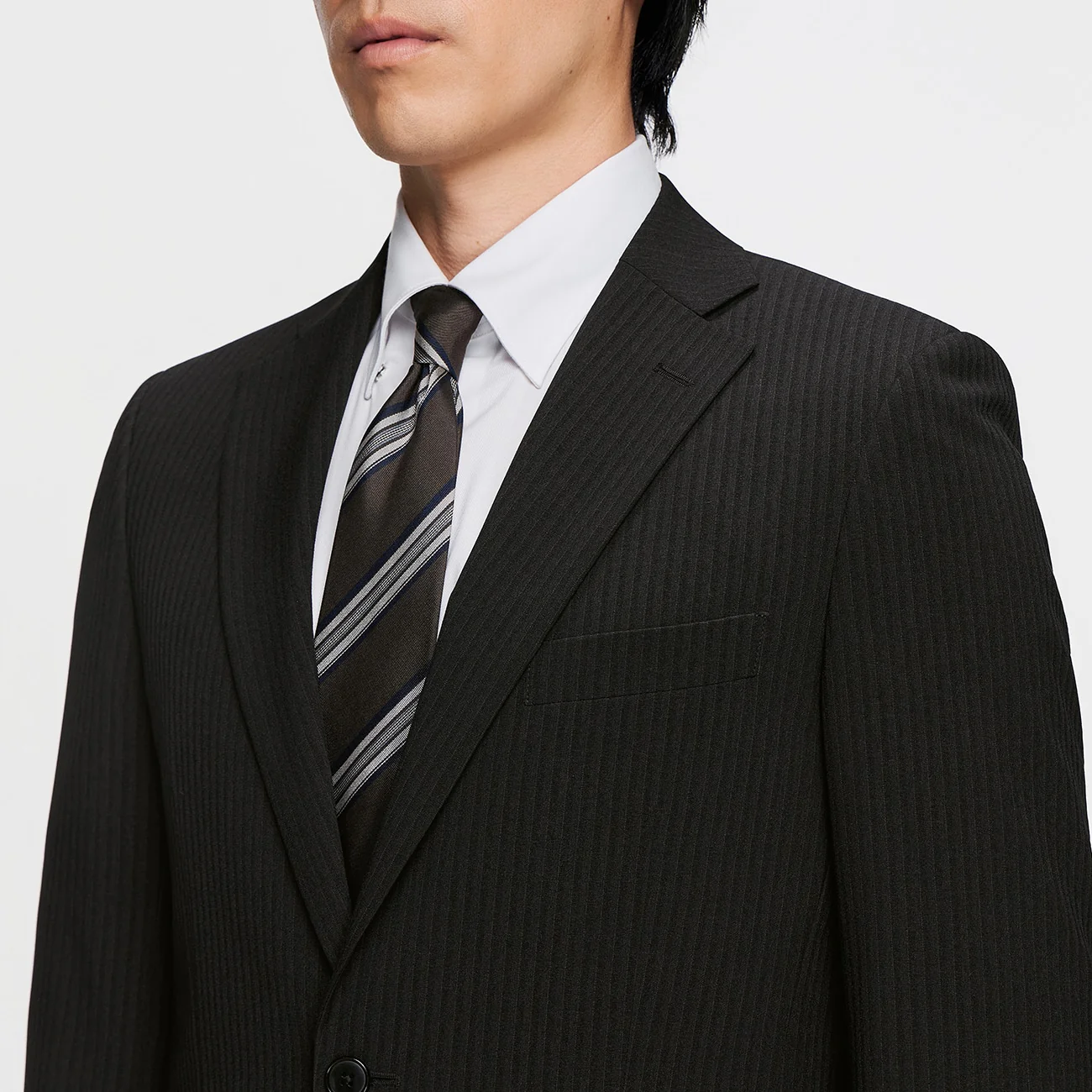 Washable Slim Fit Stripe Suit - Black - Image 5