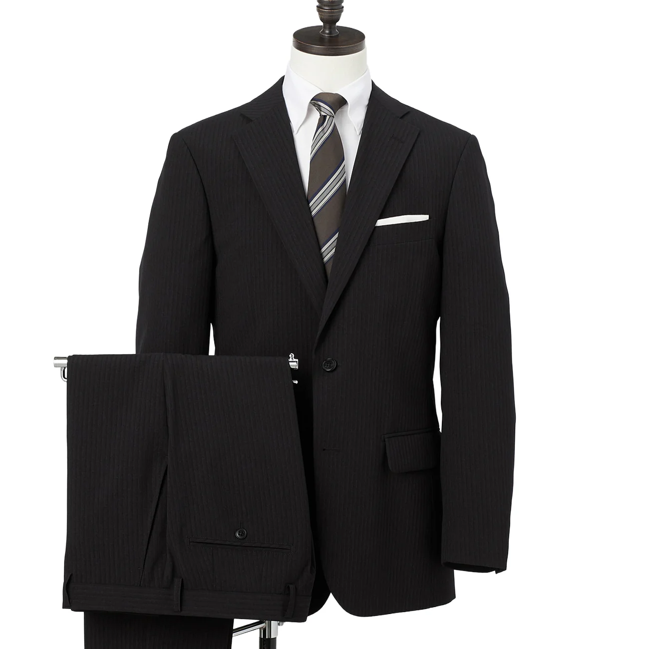 Washable Slim Fit Stripe Suit - Black - Image 7