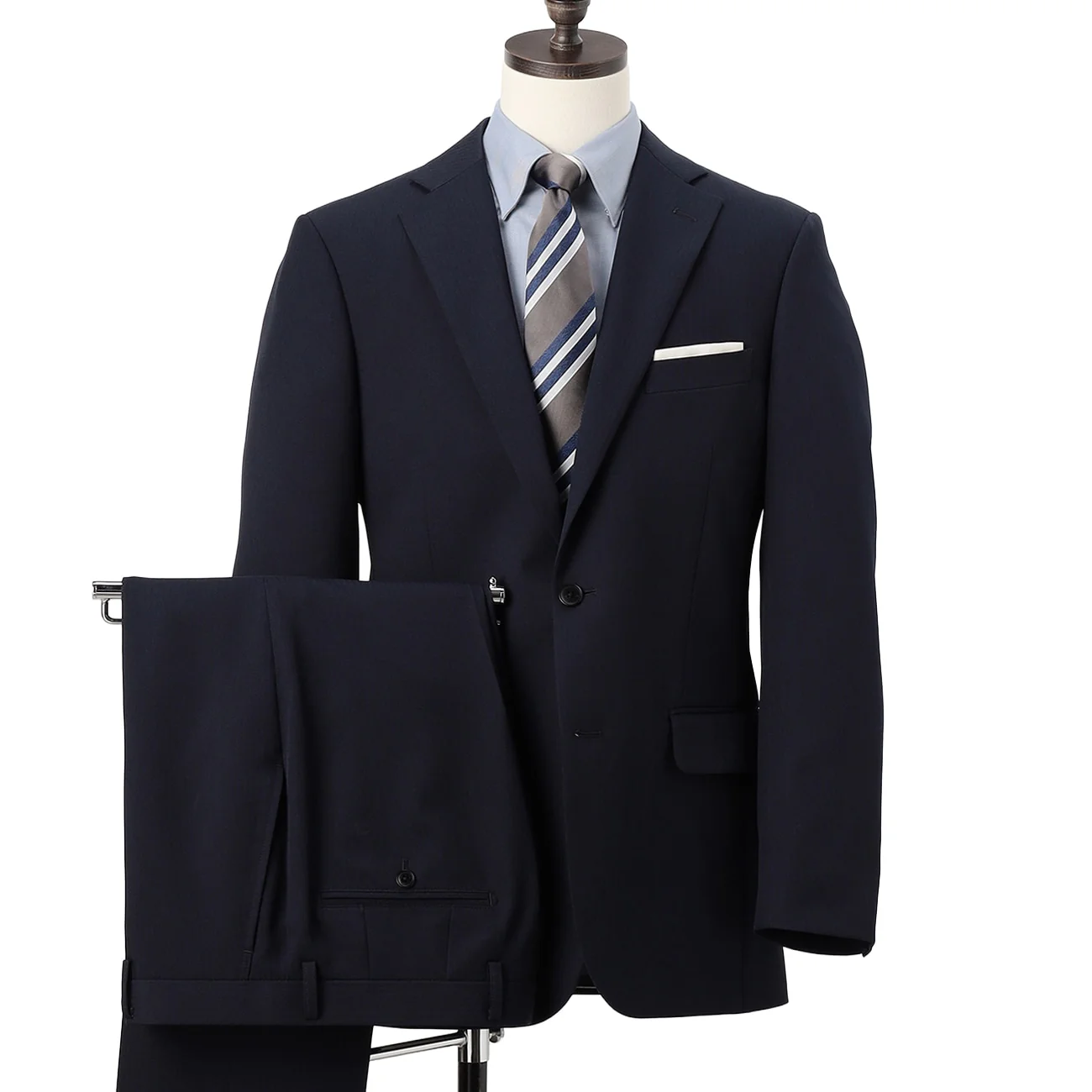 Washable Slim Fit Shadow Stripe Suit - Navy - Image 7