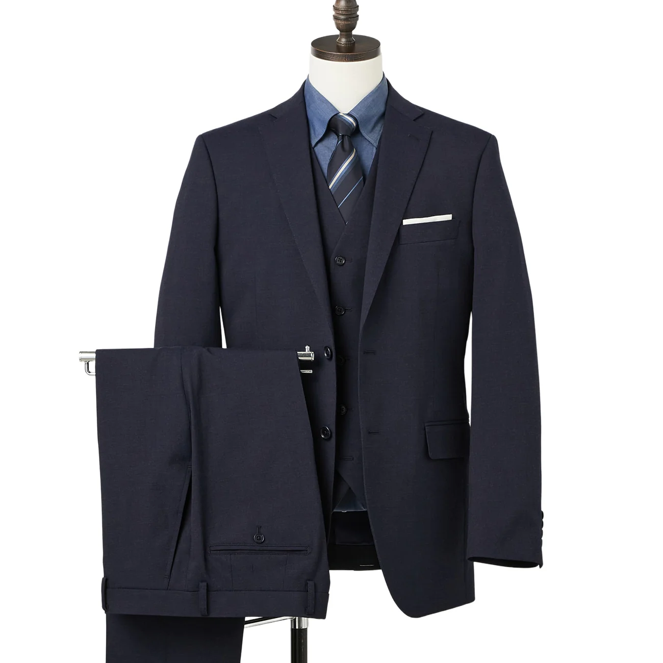 Washable Pinhead 3-piece Suit - Navy