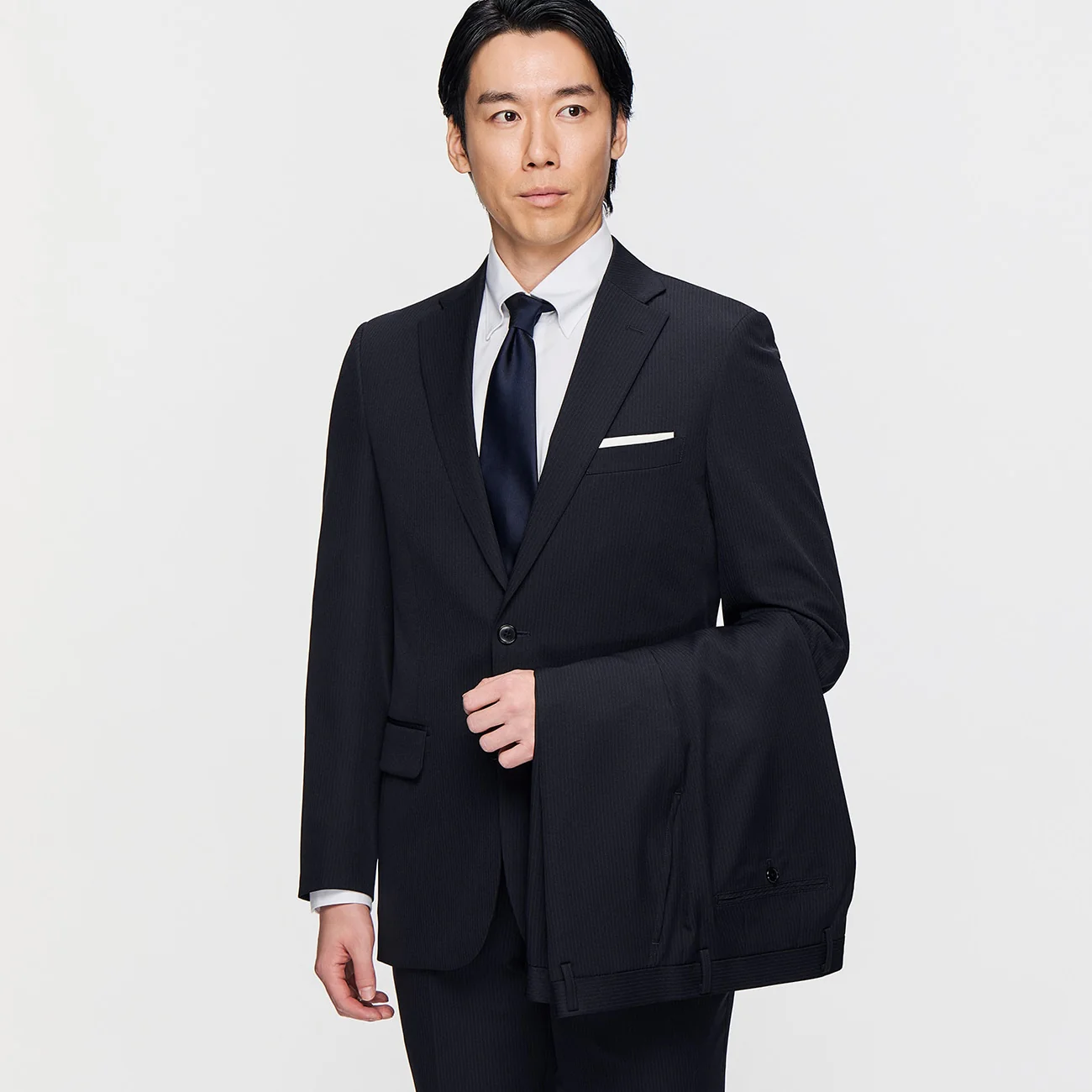 Washable Slim Fit Stripe 2-pant Suit - Navy
