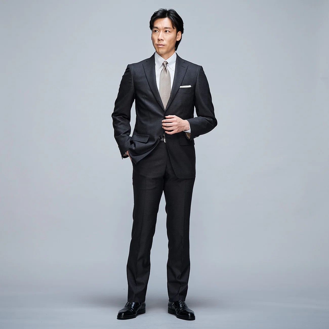 Golden Prestige Line Solid Suit - Charcoal Gray - Image 2