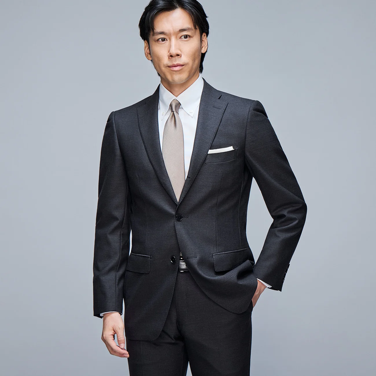 Golden Prestige Line Solid Suit - Charcoal Gray - Image 3