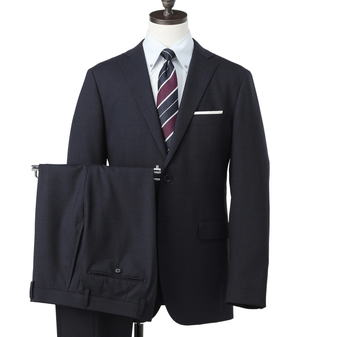 Washable Glen-plaid Slim Fit Suit - Navy - Image 5