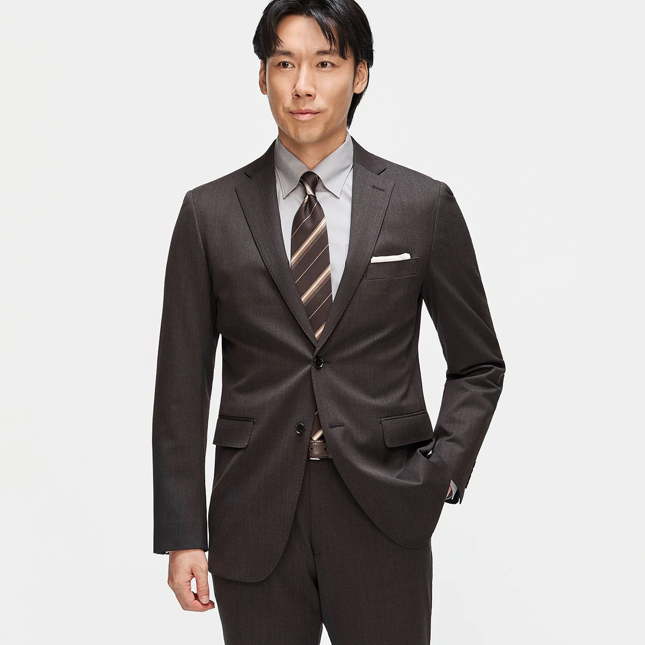 Washable Slim Fit Suit - Brown
