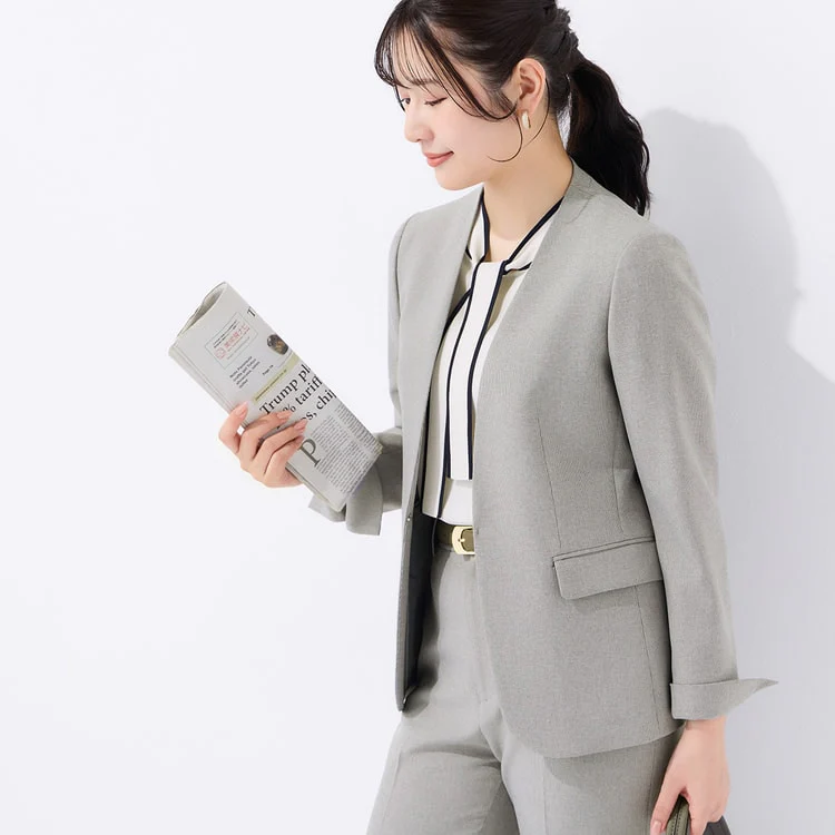 Stretch Melange Collarless Jacket - Light Gray
