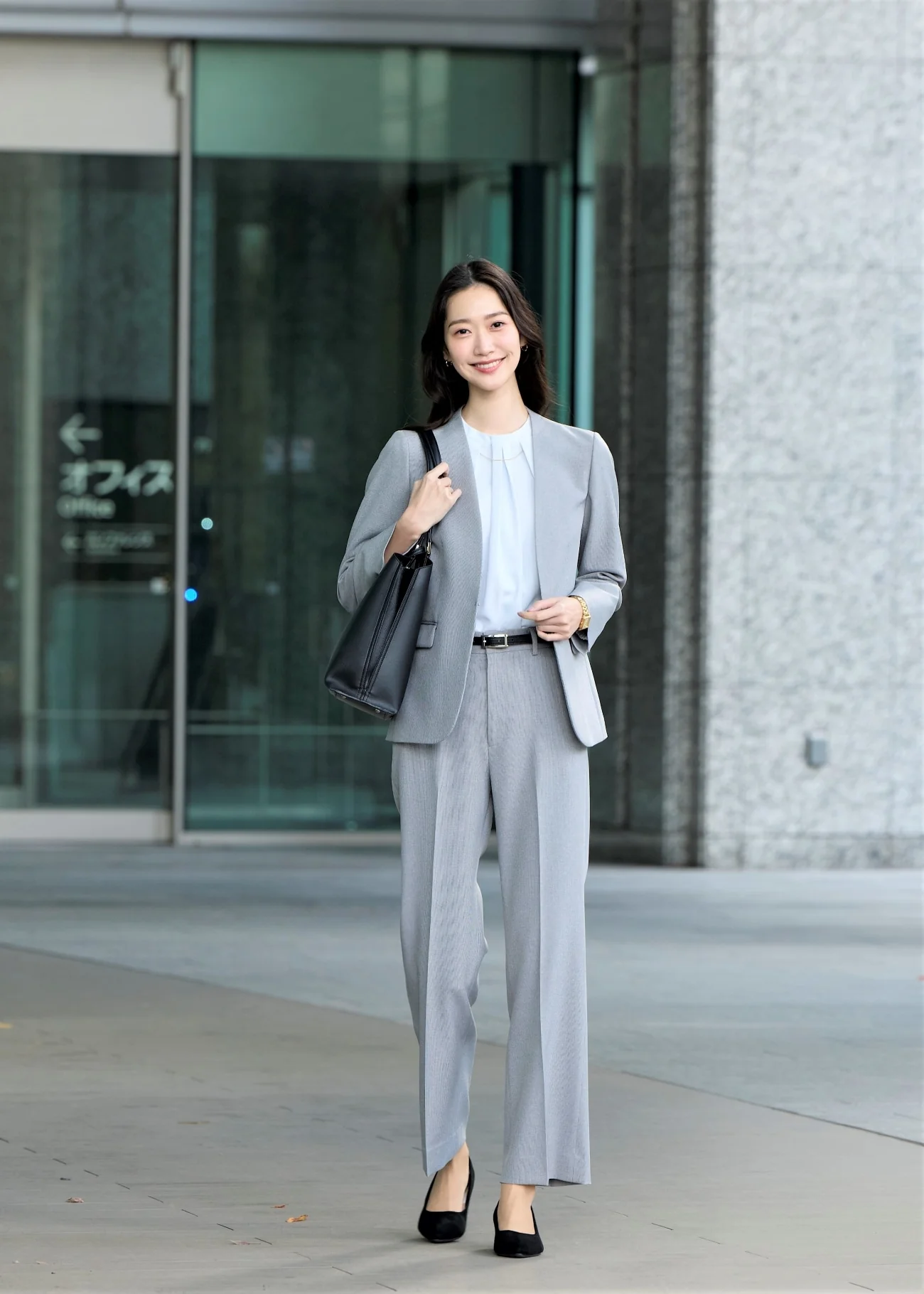 Stretch Melange Collarless Jacket - Light Gray - Image 10