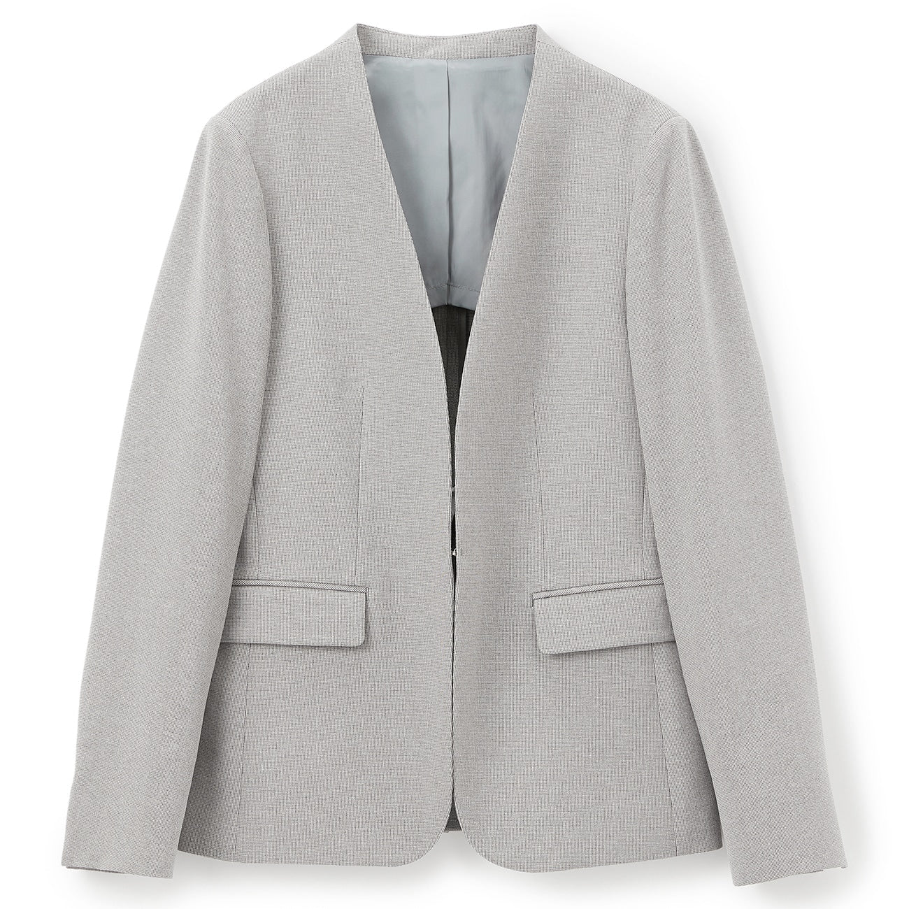 Stretch Melange Collarless Jacket - Light Gray - Image 11