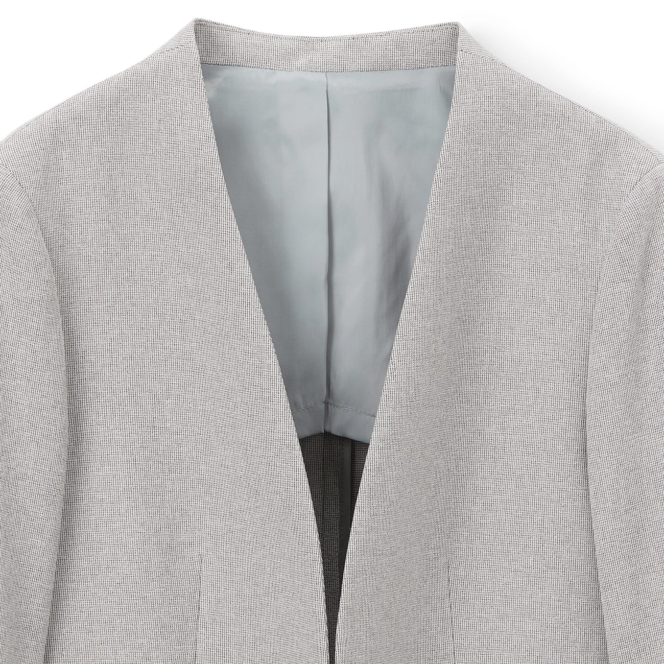 Stretch Melange Collarless Jacket - Light Gray - Image 12