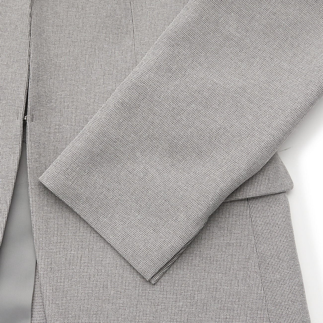 Stretch Melange Collarless Jacket - Light Gray - Image 14
