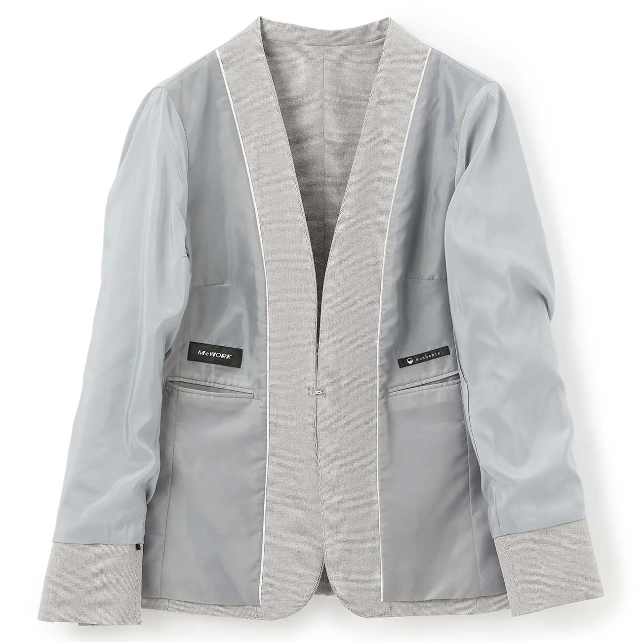 Stretch Melange Collarless Jacket - Light Gray - Image 17