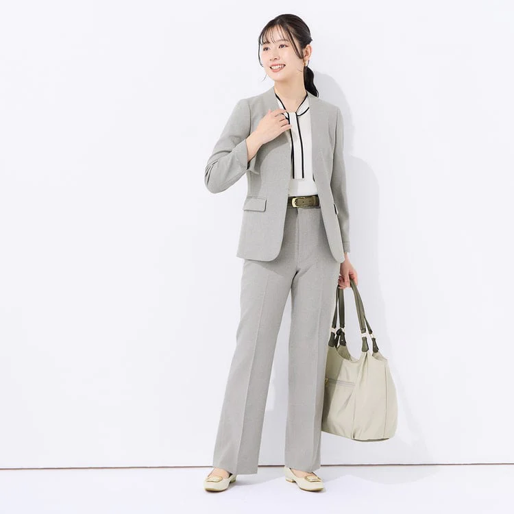 Stretch Melange Collarless Jacket - Light Gray - Image 2