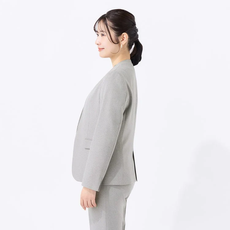 Stretch Melange Collarless Jacket - Light Gray - Image 3