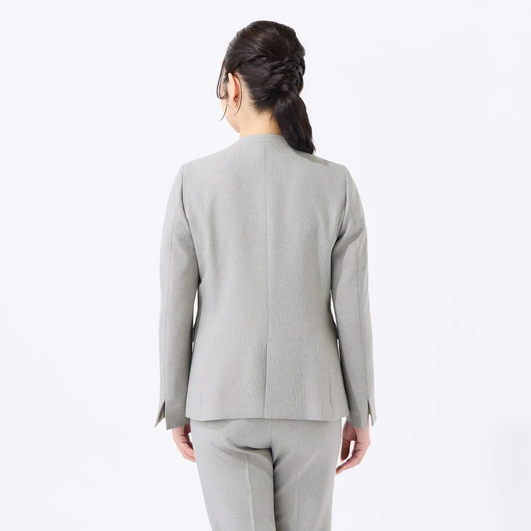 Stretch Melange Collarless Jacket - Light Gray - Image 4