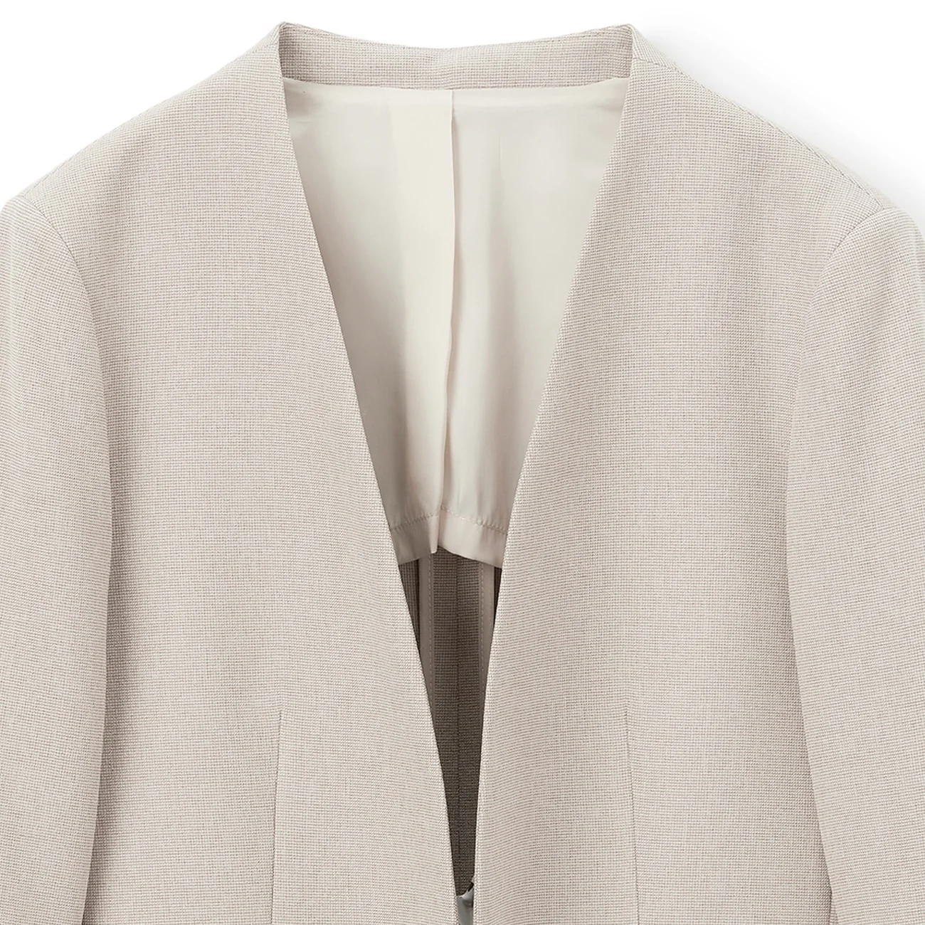 Stretch Melange Collarless Jacket - Beige - Image 4