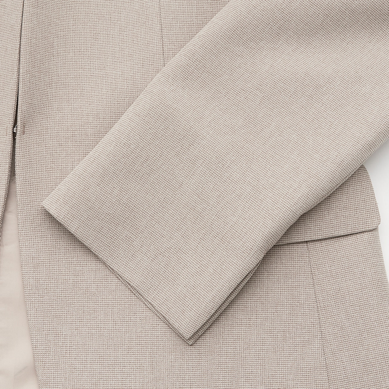 Stretch Melange Collarless Jacket - Beige - Image 6