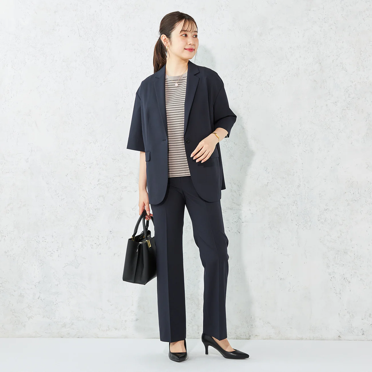RIRANCHA Stretch Short Sleeve Jacket - Navy - Image 2