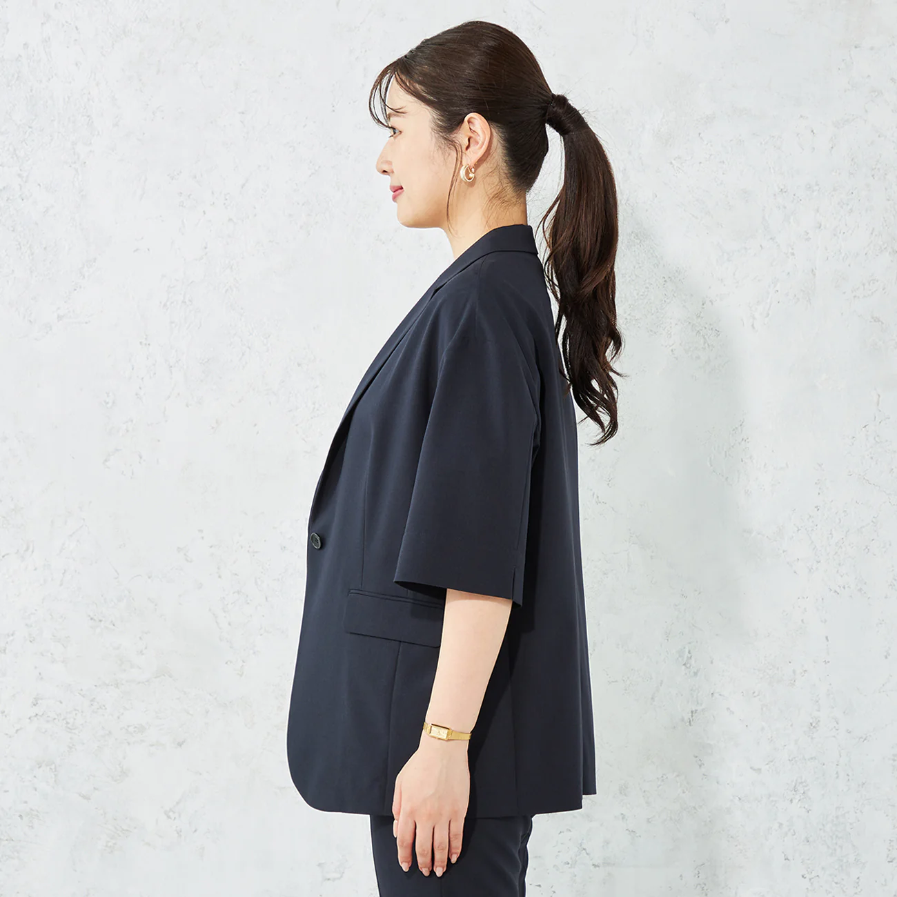 RIRANCHA Stretch Short Sleeve Jacket - Navy - Image 3
