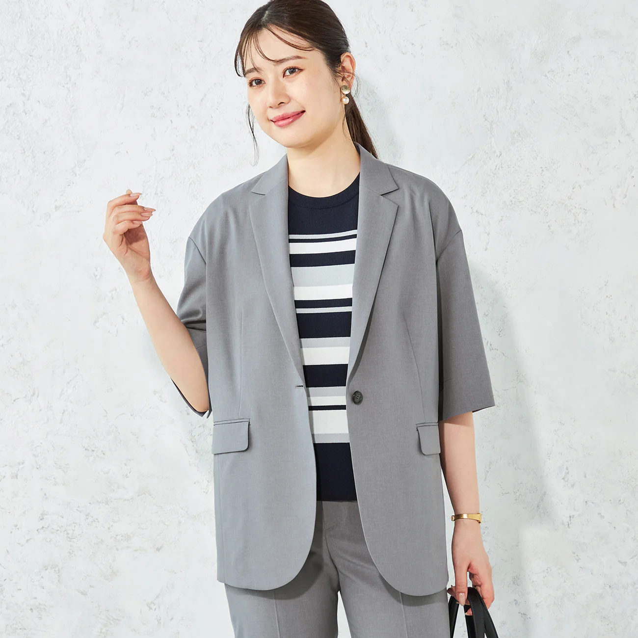 RIRANCHA Stretch Short Sleeve Jacket - Gray