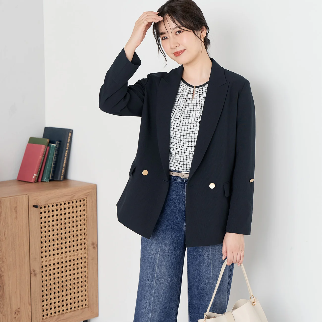 RIRANCHA Stretch Double Breasted Jacket - Navy - Image 2