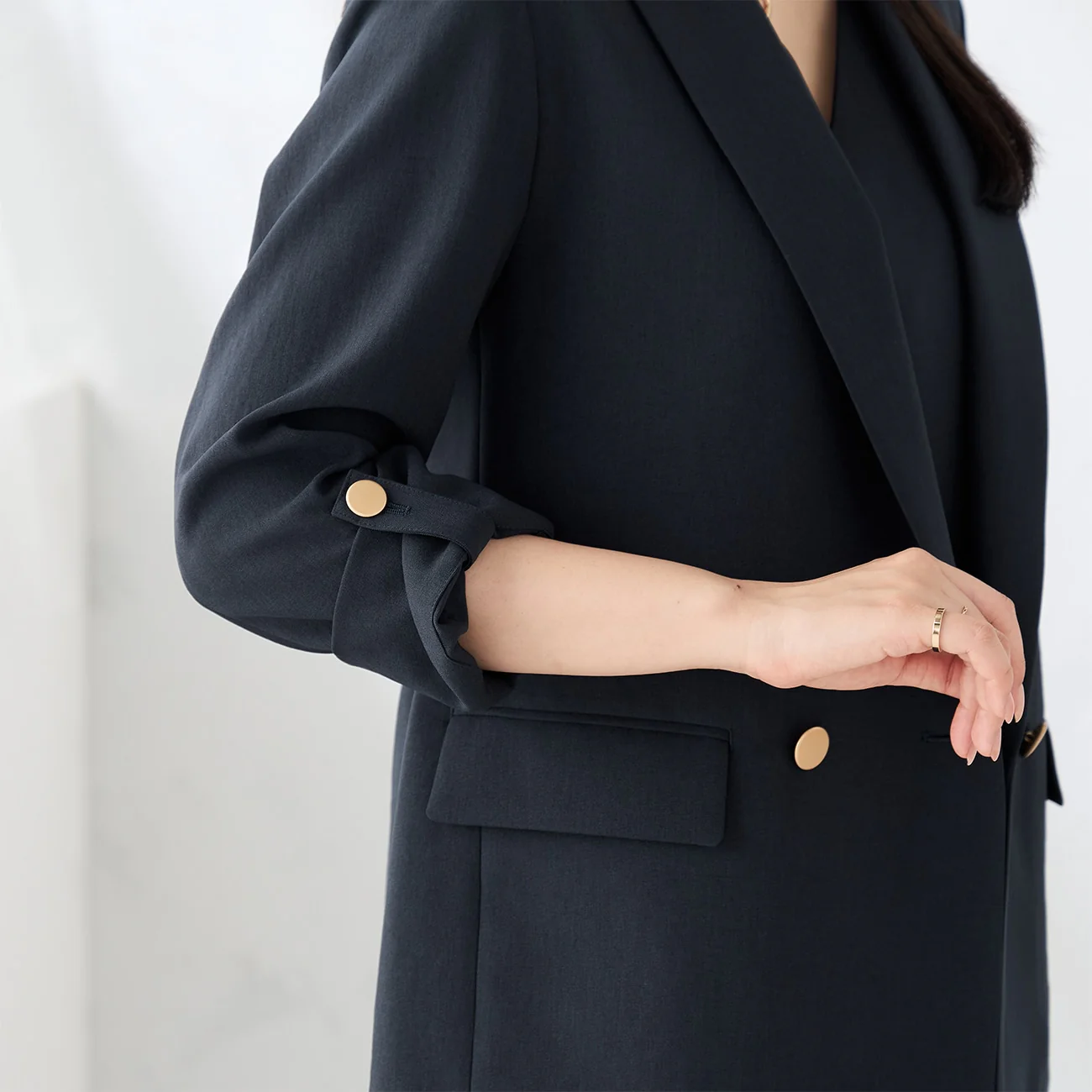 RIRANCHA Stretch Double Breasted Jacket - Navy - Image 4