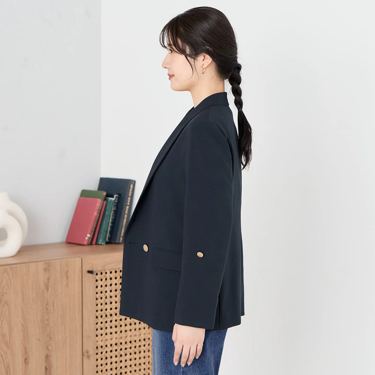 RIRANCHA Stretch Double Breasted Jacket - Navy - Image 7