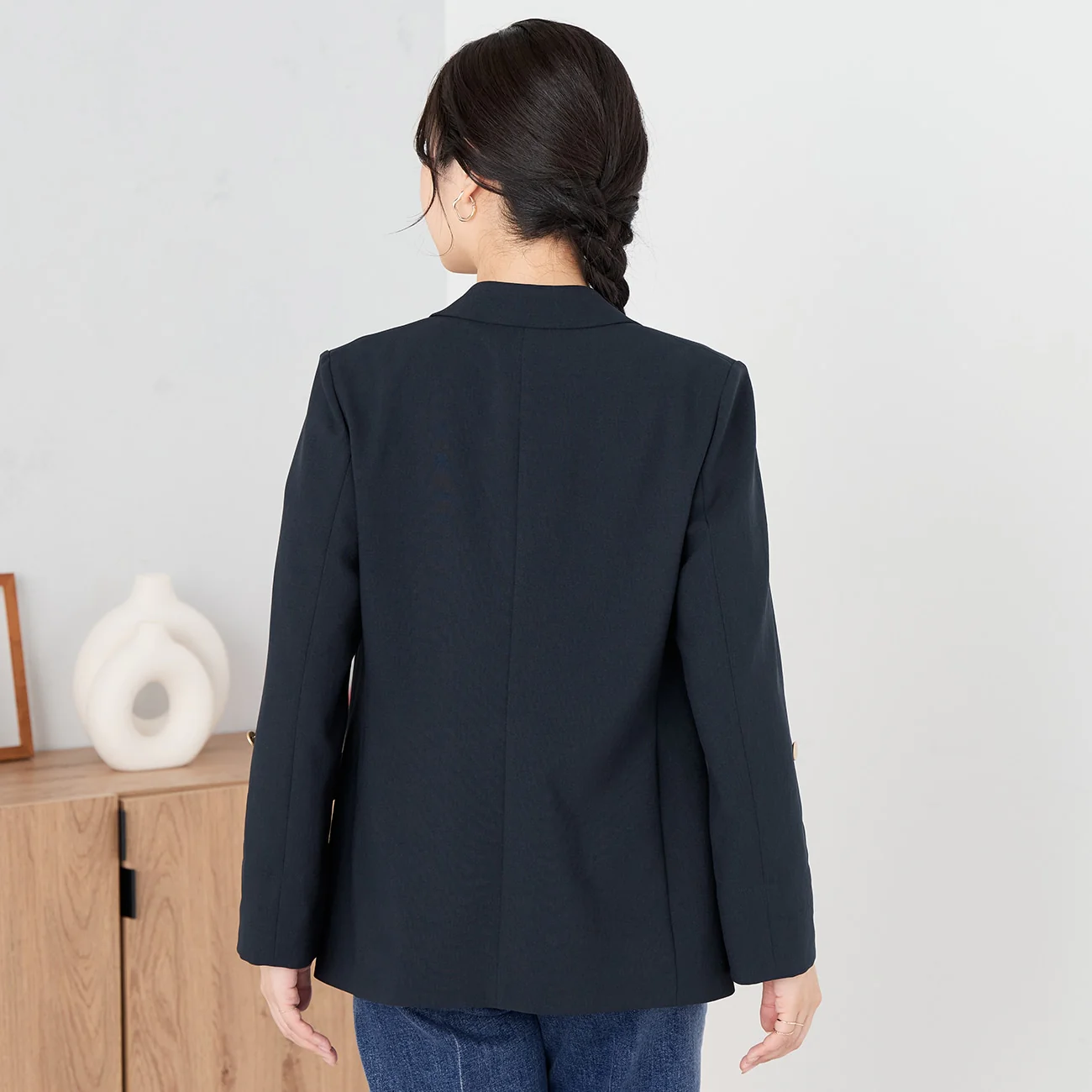 RIRANCHA Stretch Double Breasted Jacket - Navy - Image 8