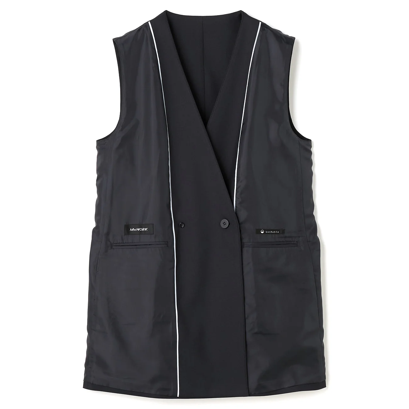 Stretch Bright Twill Double-Breasted Vest - Navy - Image 10