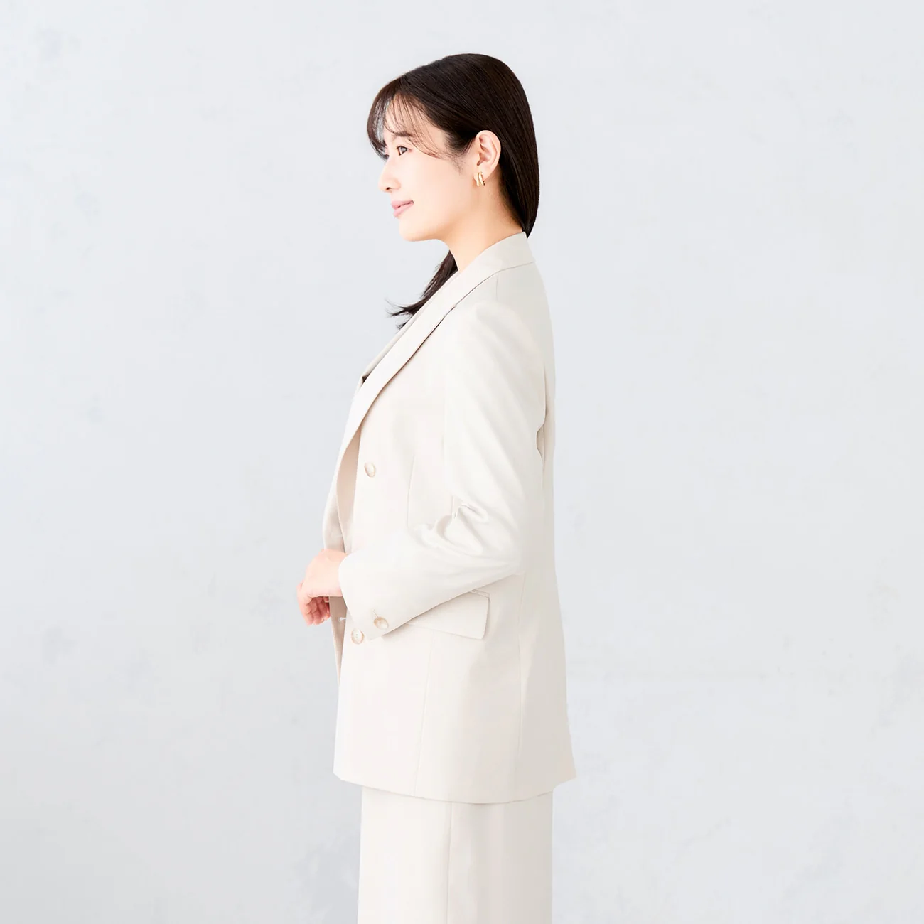 Stretch Bright Twill Double-Breasted Jacket - Off White - Image 4