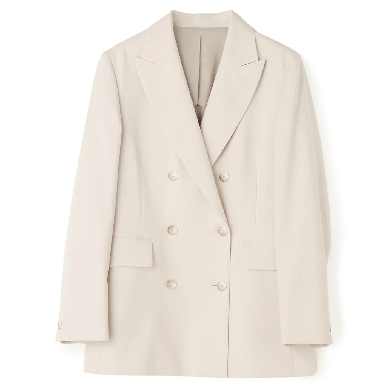 Stretch Bright Twill Double-Breasted Jacket - Off White - Image 7