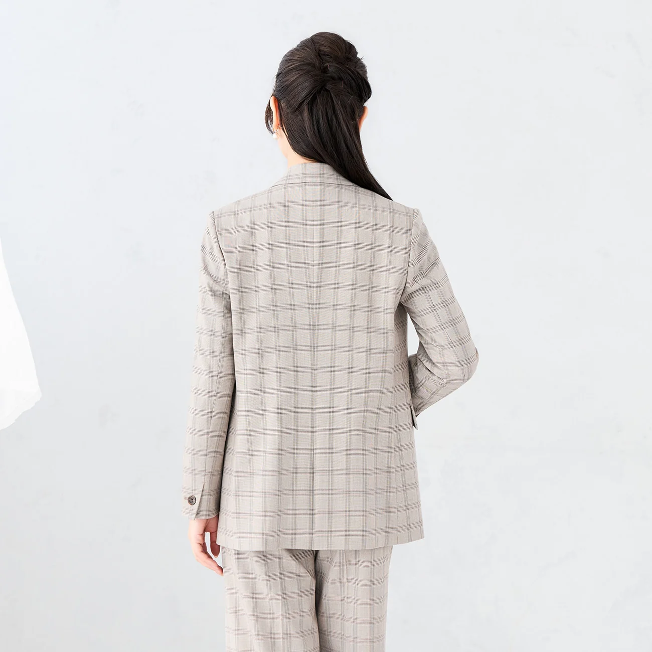 Check Double-Breasted Jacket - Gray Beige - Image 6