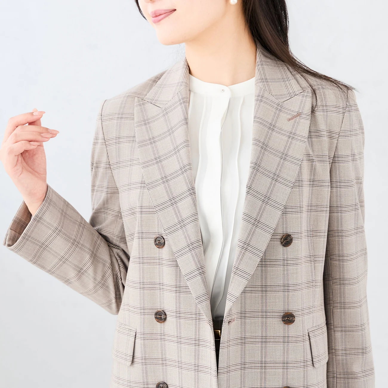 Check Double-Breasted Jacket - Gray Beige - Image 7