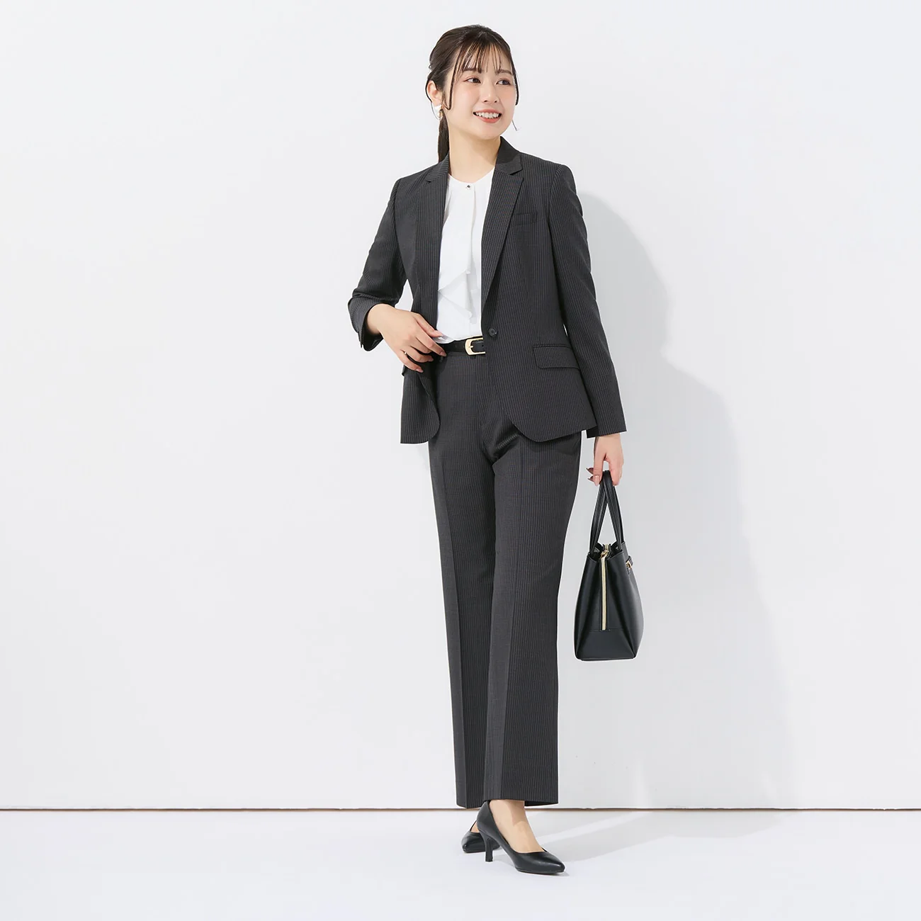 Stretch High-Quality Wool Blend Stripe Tailored Jacket - Black - Image 2