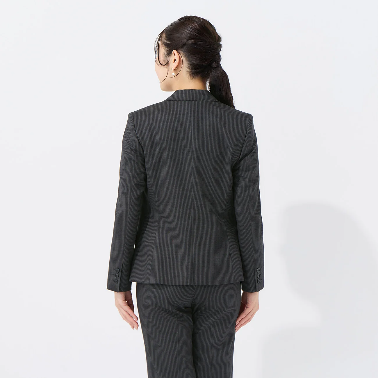 Stretch High-Quality Wool Blend Stripe Tailored Jacket - Black - Image 4