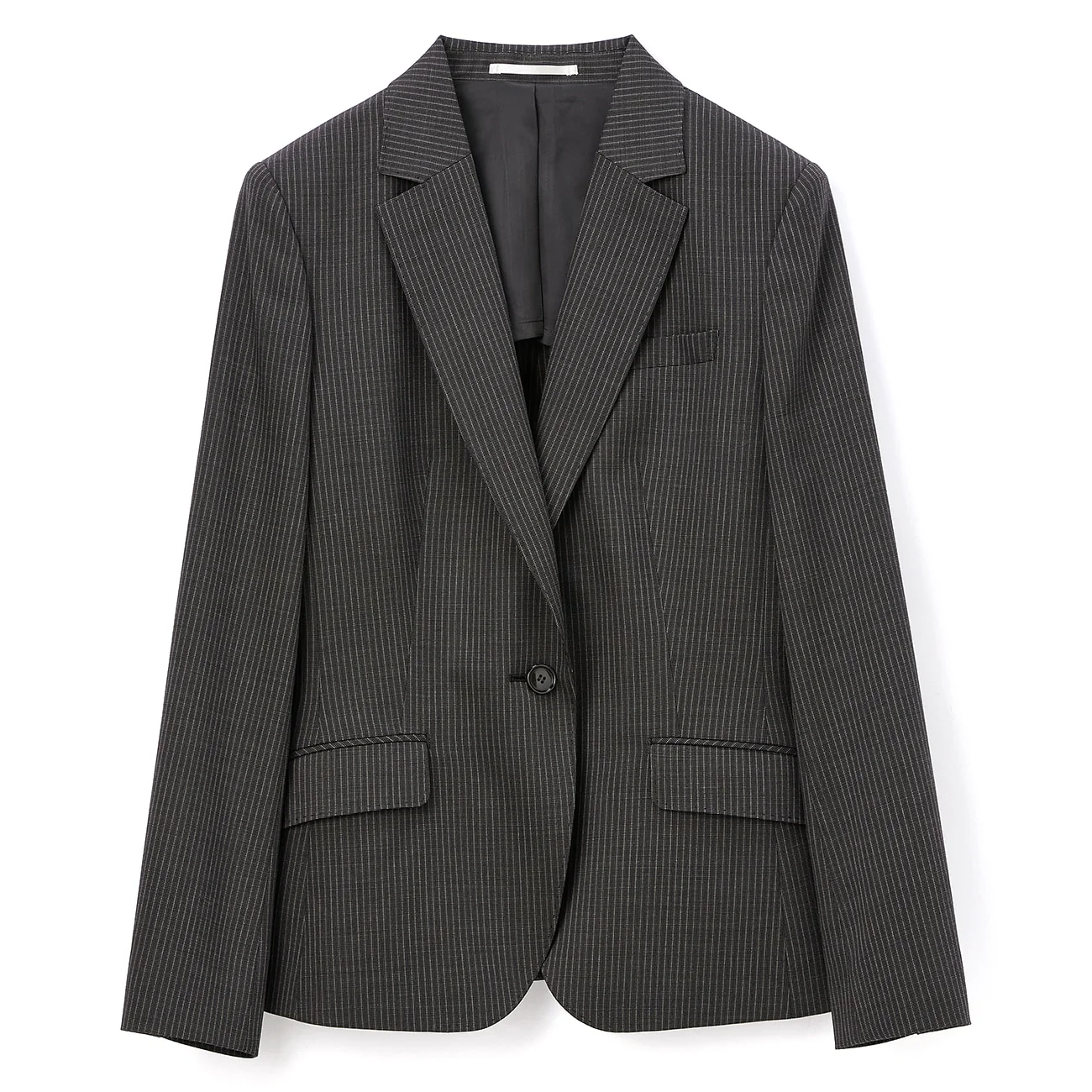 Stretch High-Quality Wool Blend Stripe Tailored Jacket - Black - Image 7