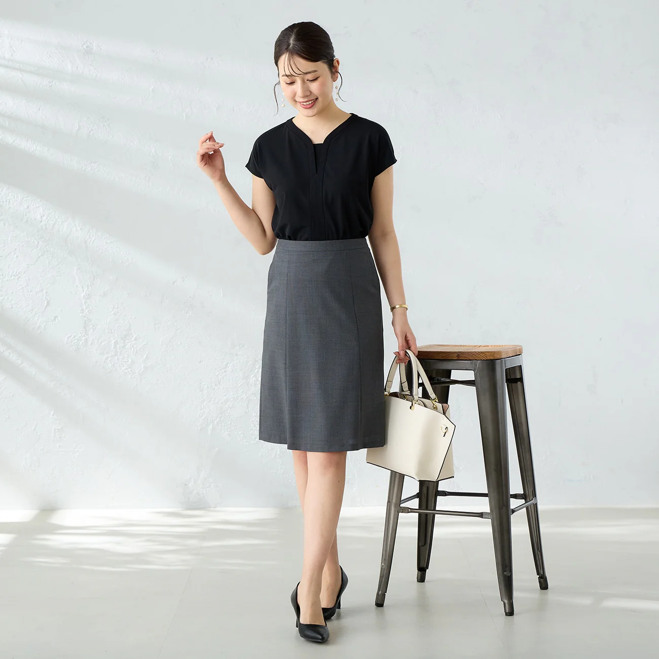 Aircool Washable Semi-flare Skirt - Gray - Image 4