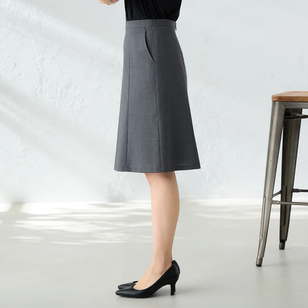 Aircool Washable Semi-flare Skirt - Gray - Image 5