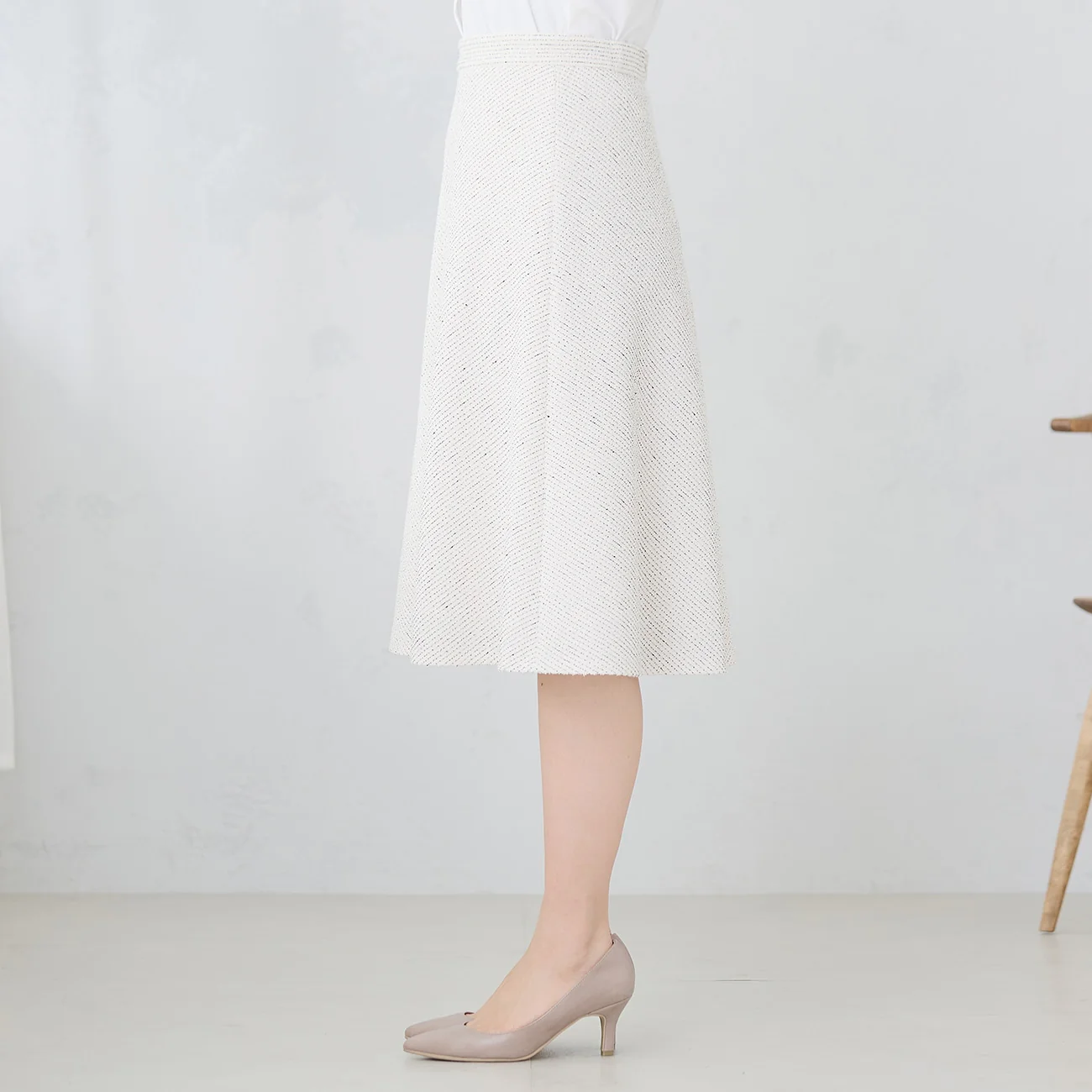 Knit Tweed Flare Skirt - Off White - Image 13