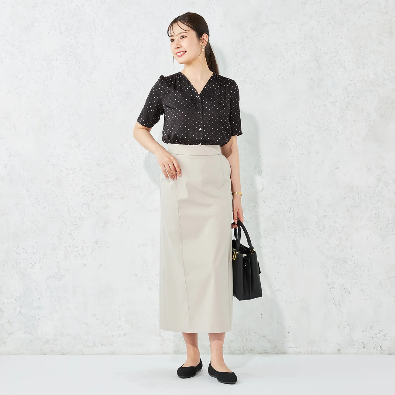 Water-repellent Stretch Long Skirt - Beige - Image 2