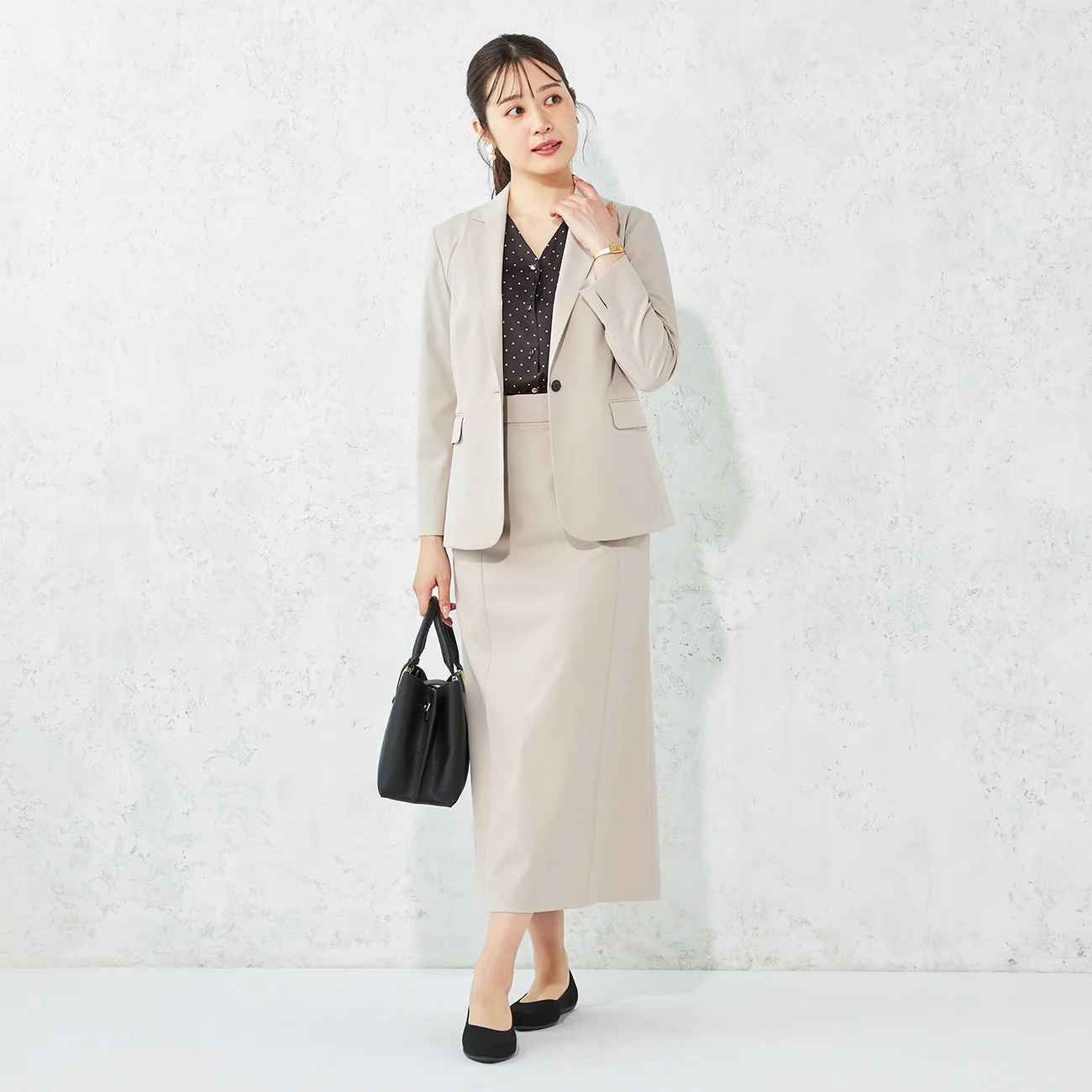 Water-repellent Stretch Long Skirt - Beige - Image 3