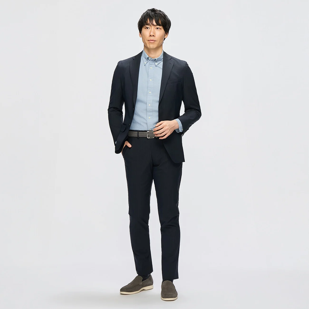 Washable Super Stretch Chambray-Like Suit Jacket - Navy - Image 2
