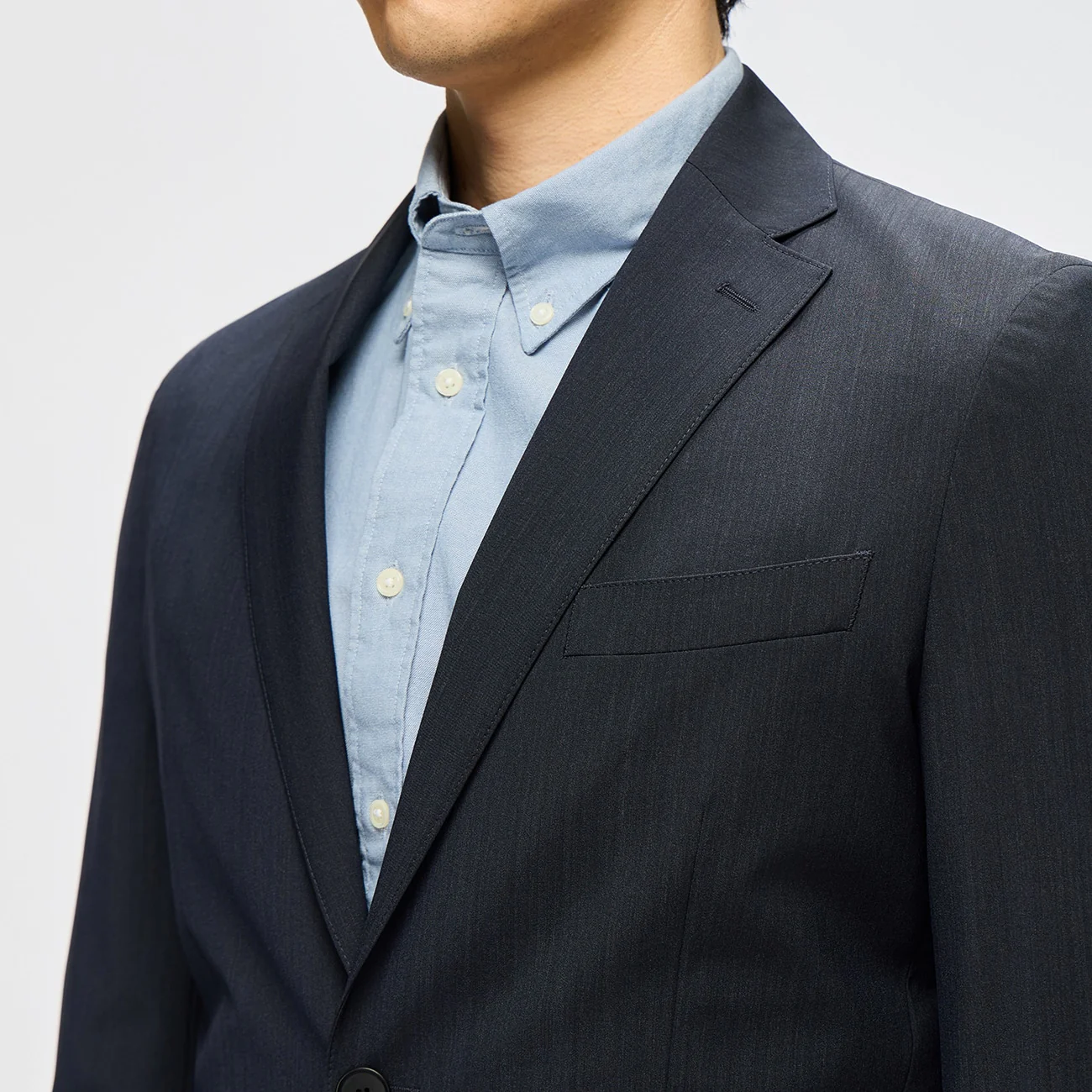 Washable Super Stretch Chambray-Like Suit Jacket - Navy - Image 5