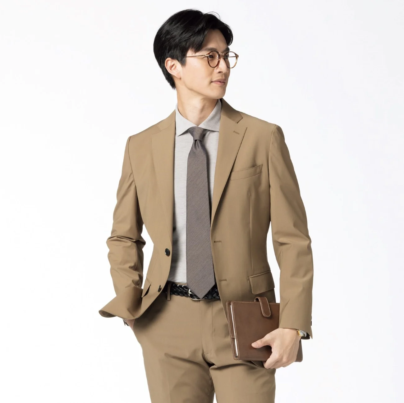 Washable Super Stretch Chambray-Like Suit Jacket - Beige