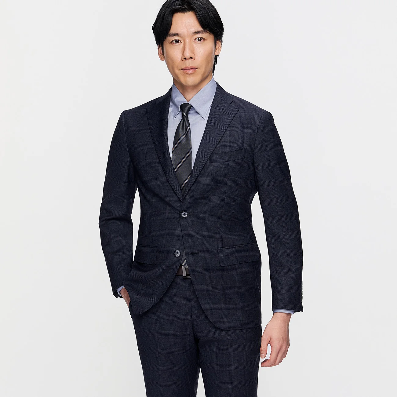 REDA Super Stretch Glen-plaid Jacket - Navy