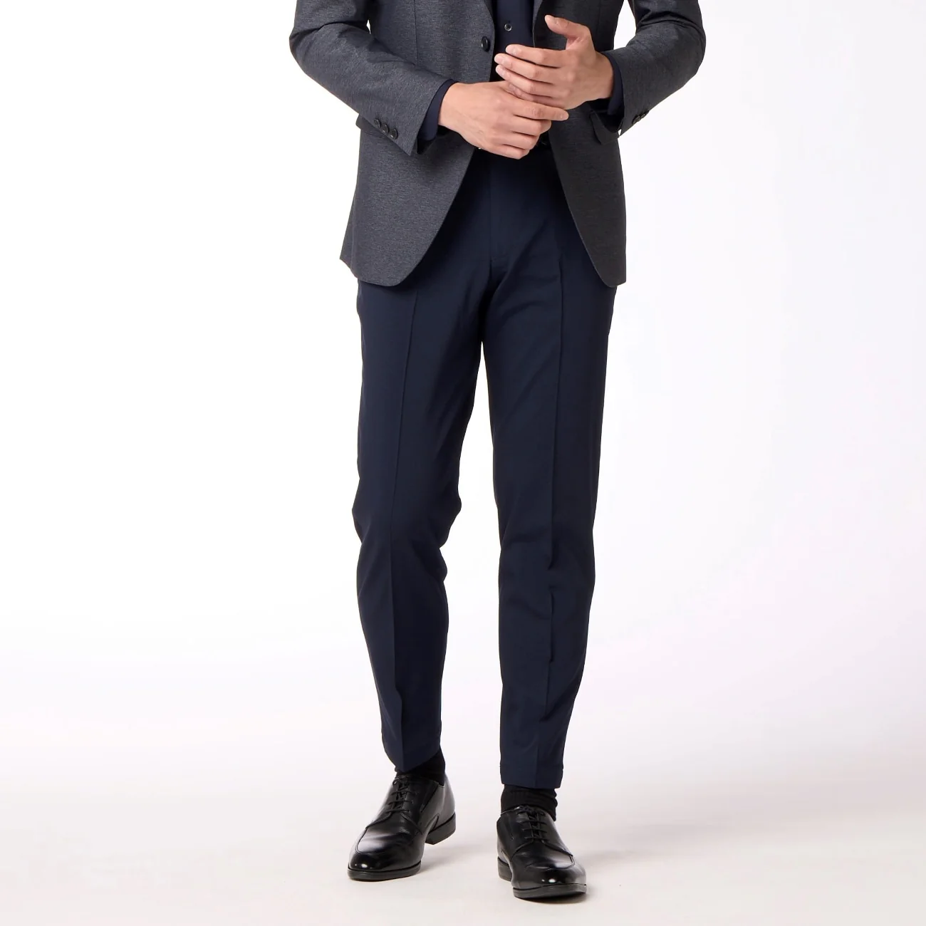Adjustable Hem Super Stretch Flat Front Tapered Dress Pants