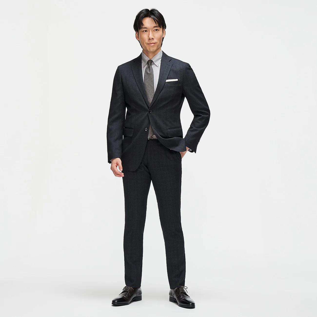 Washable Non-iron Stretch Glen-plaid Tapered Pants - Navy - Image 3