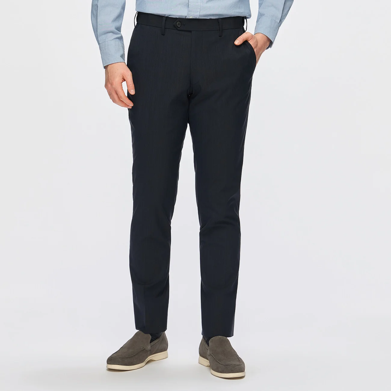 Washable Super Stretch Chambray-Like Tapered Flat-Front Suit Pants