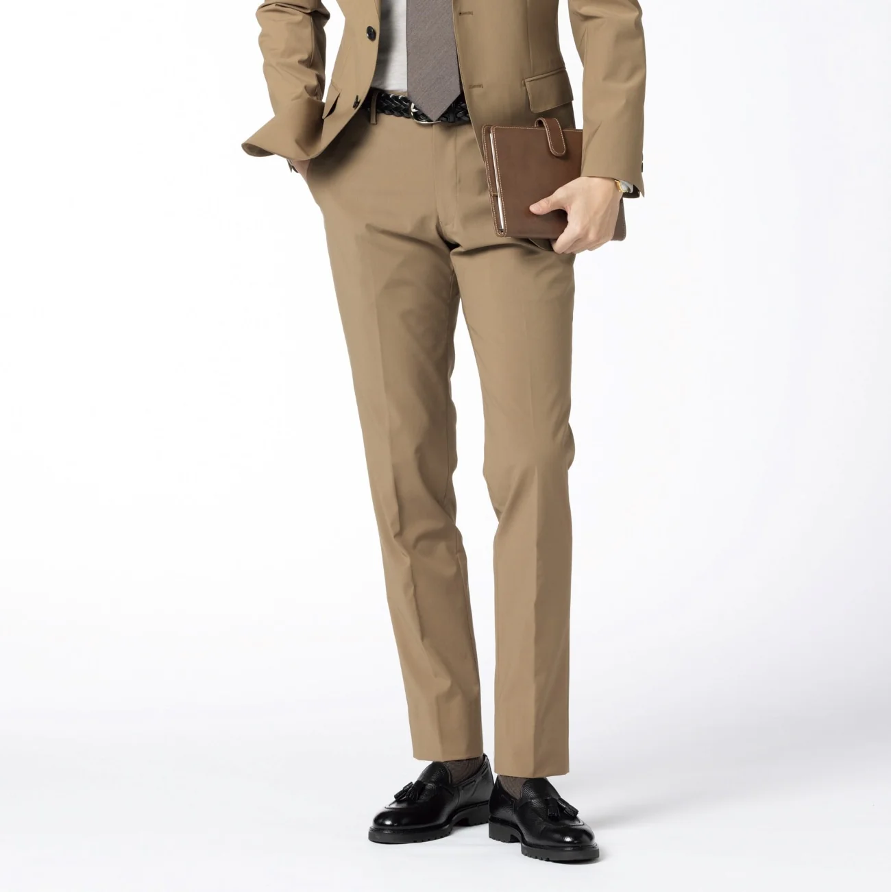 Washable Super Stretch Chambray-Like Tapered Flat-Front Suit Pants - Image 15